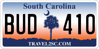 SC license plate BUD410