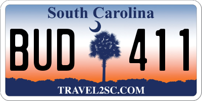 SC license plate BUD411