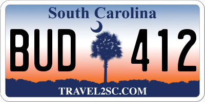 SC license plate BUD412