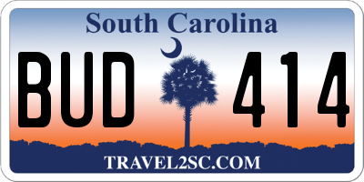 SC license plate BUD414