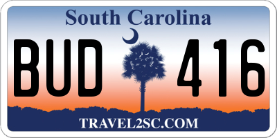 SC license plate BUD416