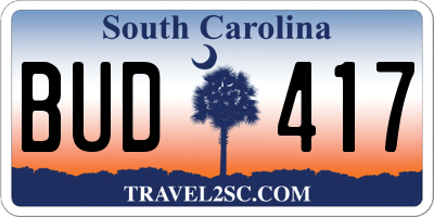SC license plate BUD417