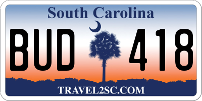 SC license plate BUD418