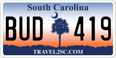 SC license plate BUD419
