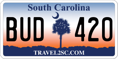 SC license plate BUD420