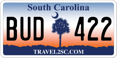 SC license plate BUD422
