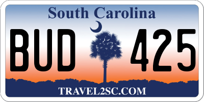 SC license plate BUD425