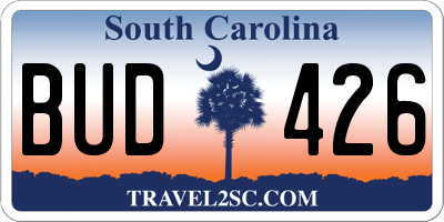 SC license plate BUD426