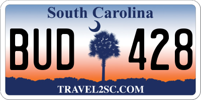 SC license plate BUD428