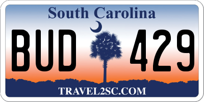SC license plate BUD429