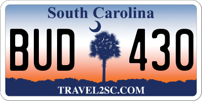 SC license plate BUD430