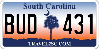 SC license plate BUD431