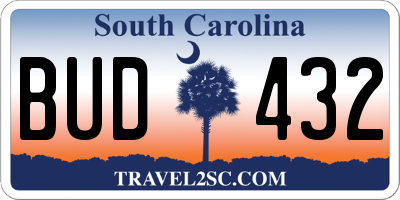 SC license plate BUD432