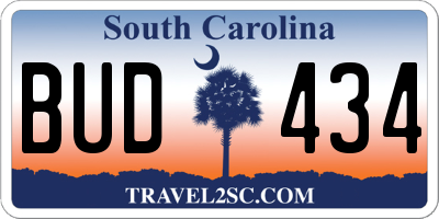 SC license plate BUD434