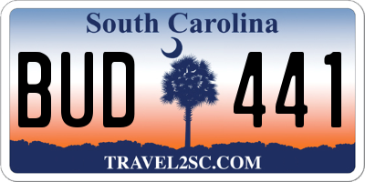 SC license plate BUD441