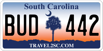 SC license plate BUD442