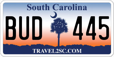 SC license plate BUD445