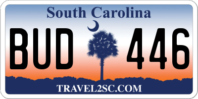 SC license plate BUD446