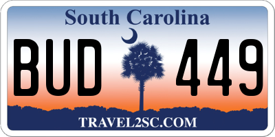SC license plate BUD449