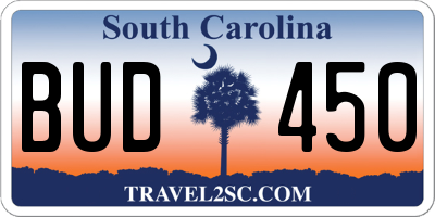 SC license plate BUD450