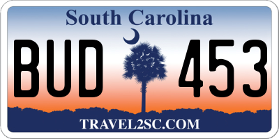 SC license plate BUD453