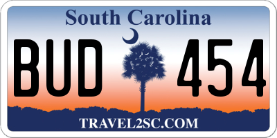SC license plate BUD454