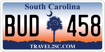 SC license plate BUD458