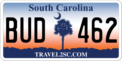 SC license plate BUD462