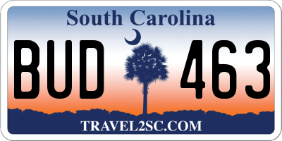 SC license plate BUD463