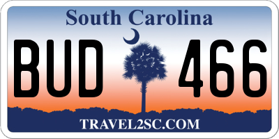 SC license plate BUD466