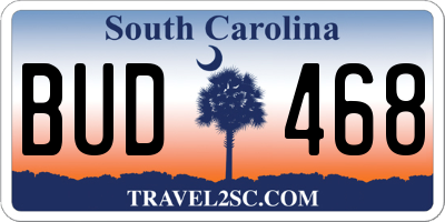SC license plate BUD468