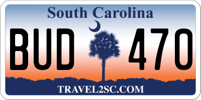 SC license plate BUD470