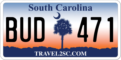 SC license plate BUD471