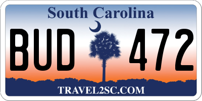 SC license plate BUD472
