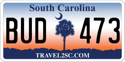 SC license plate BUD473