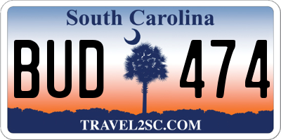 SC license plate BUD474