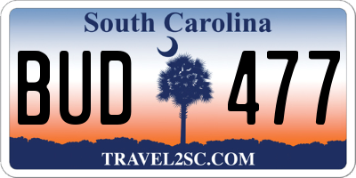 SC license plate BUD477