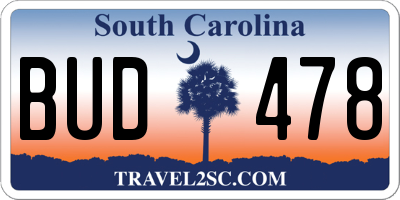 SC license plate BUD478