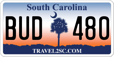 SC license plate BUD480