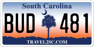 SC license plate BUD481