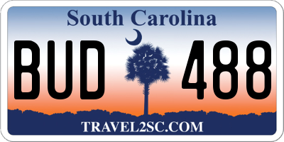 SC license plate BUD488