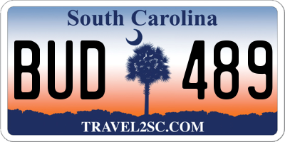 SC license plate BUD489