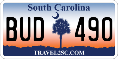 SC license plate BUD490