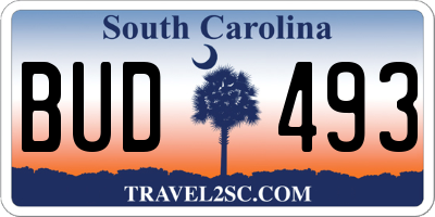 SC license plate BUD493