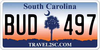 SC license plate BUD497
