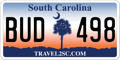 SC license plate BUD498