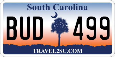 SC license plate BUD499