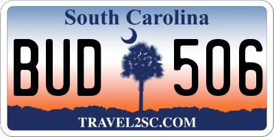 SC license plate BUD506