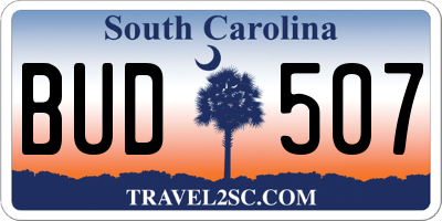 SC license plate BUD507