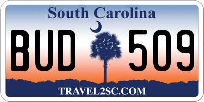 SC license plate BUD509
